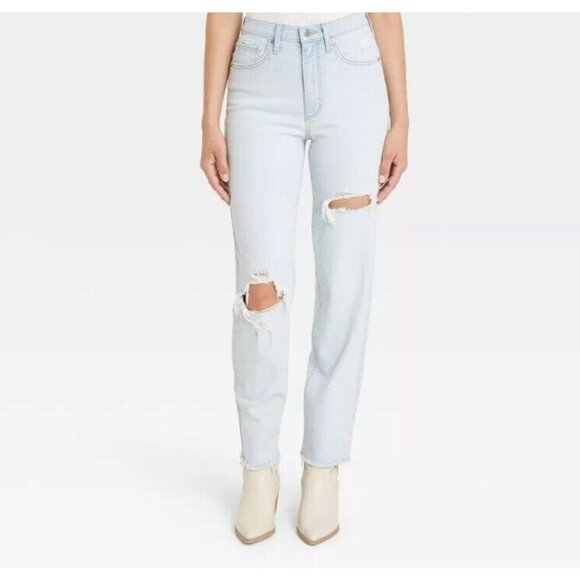 High Rise 90s Straight Jeans Distressed SIZE 6 Stretch 28X30 Y2K Universal Threa - Picture 1 of 12